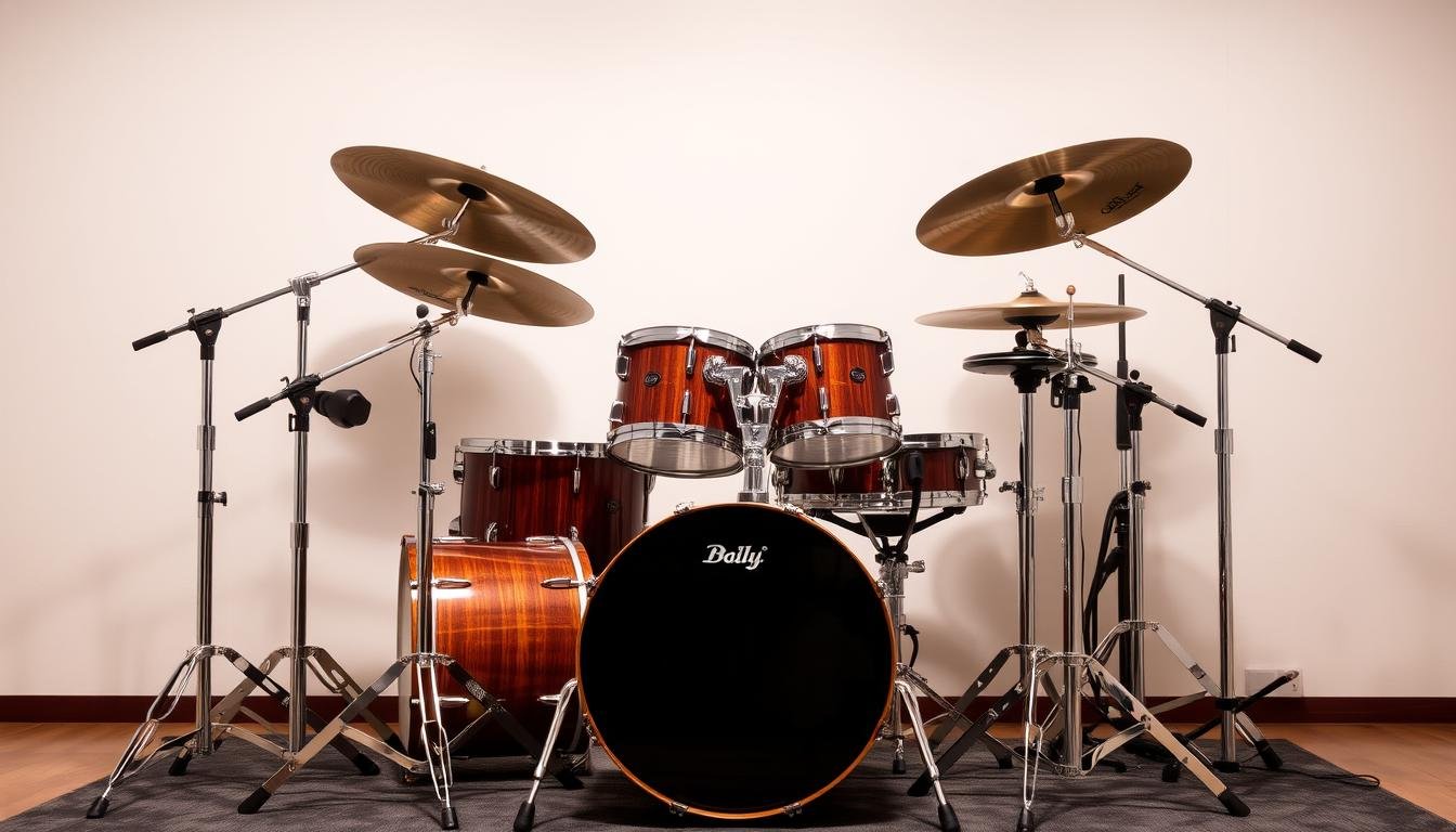 Beginner drummer practicing basic drum patterns on an acoustic drum kit