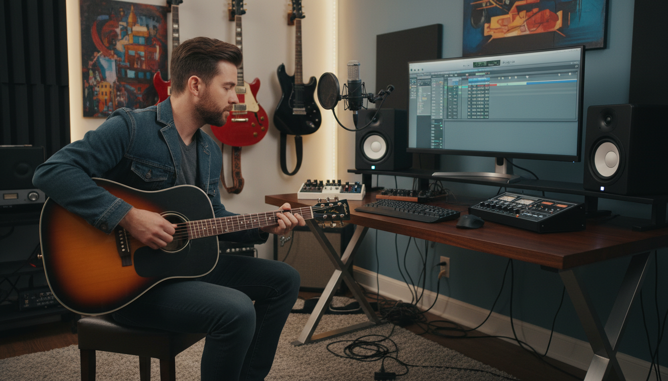 home music production setup for guitarists using Logic