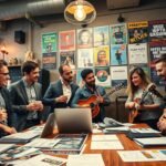 Musicians in a boardroom negotiating a live performance